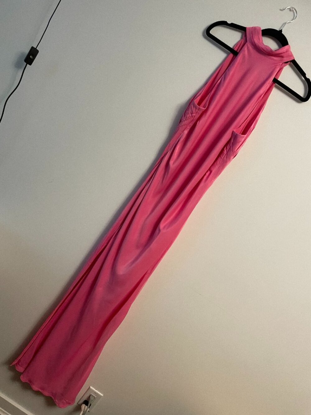 CLAIRE Satin Drape Back Maxi Pink Dress
